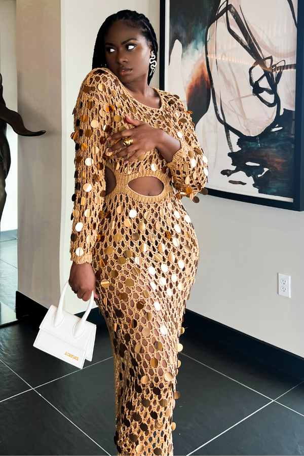 BEJEWELED NUDE CROCHET COVERUP | DRESS